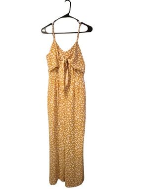 Women’s Yellow Leopard Floral Tie-Front Jumpsuit